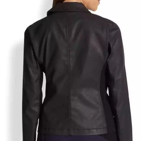 Eileen Fisher black moto jacket faux leather size XL - Picture 4 of 8